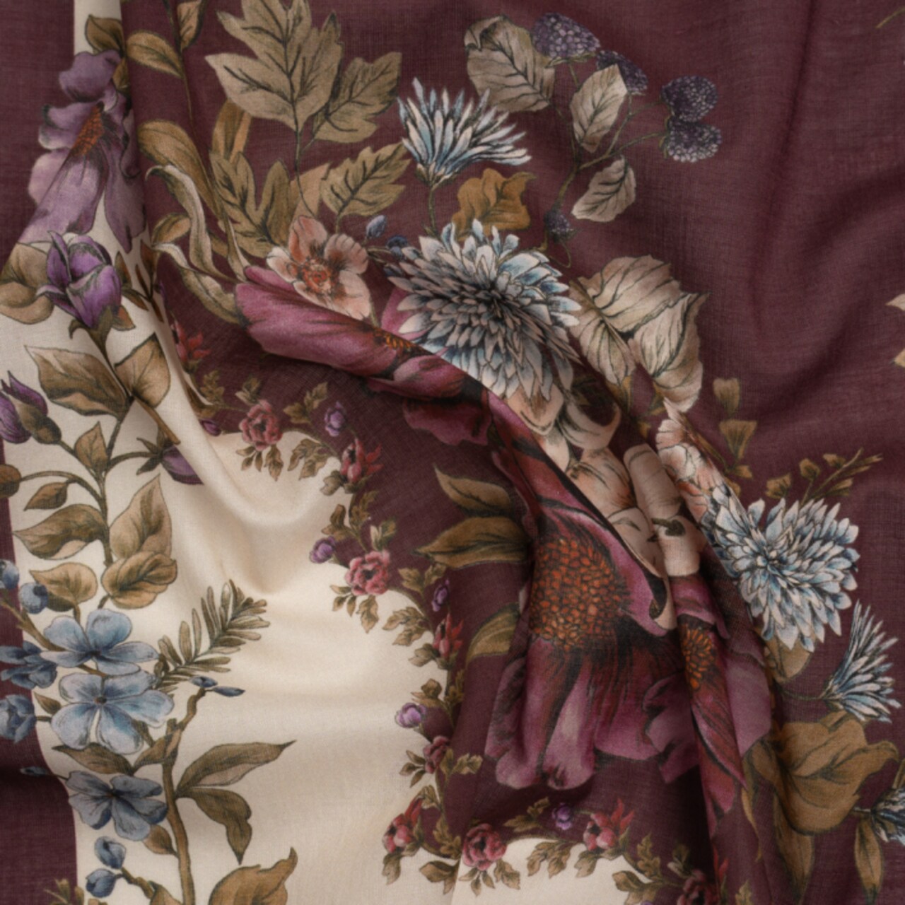 1 Panel Multicolor Mulberry Tapestry Cotton Voile Floral Squares